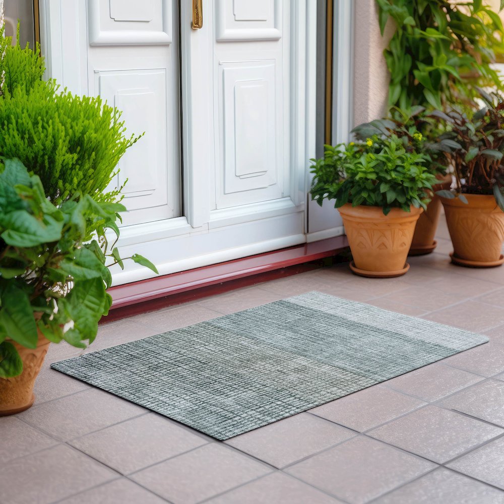 Machine Washable Indoor/Outdoor Chantille Aqua 1'8" x 2'6" Rug. Picture 6