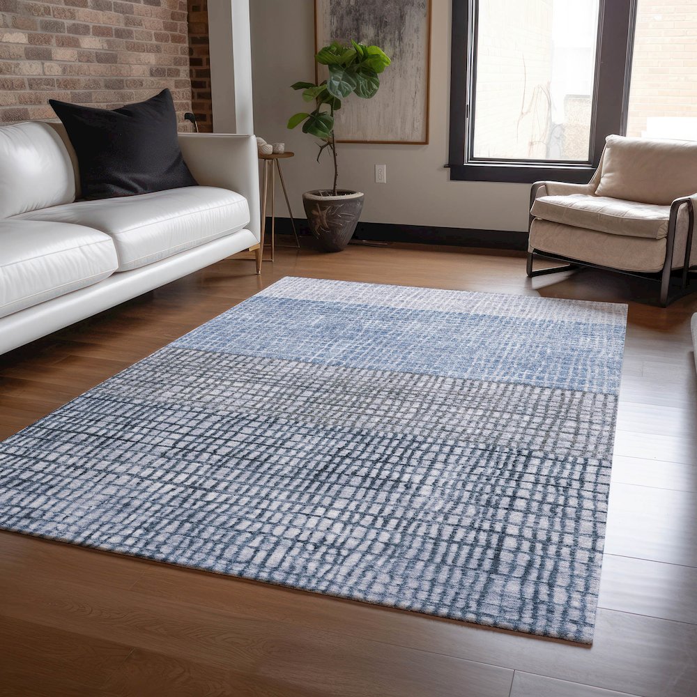 Machine Washable Indoor/Outdoor Chantille Blue 2'6" x 3'10" Rug. Picture 5