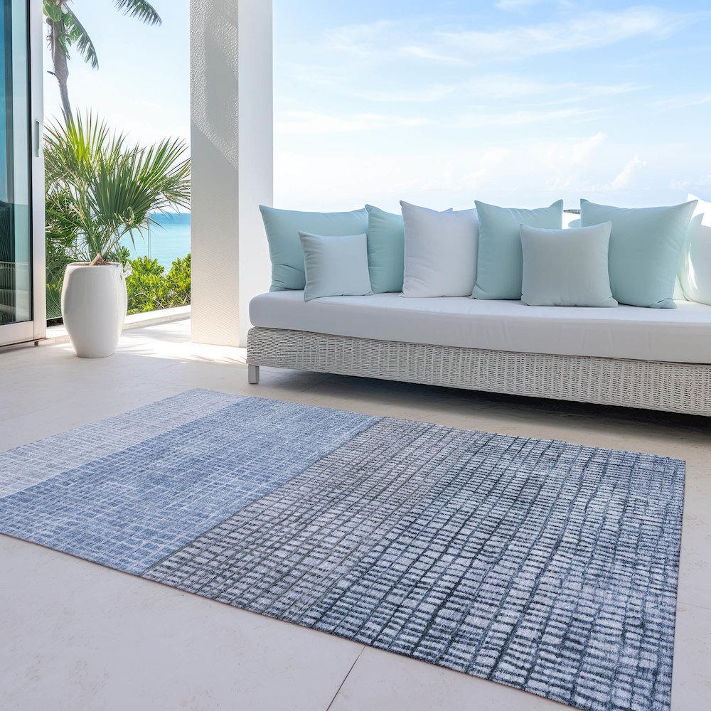 Machine Washable Indoor/Outdoor Chantille Blue 2'6" x 3'10" Rug. Picture 7
