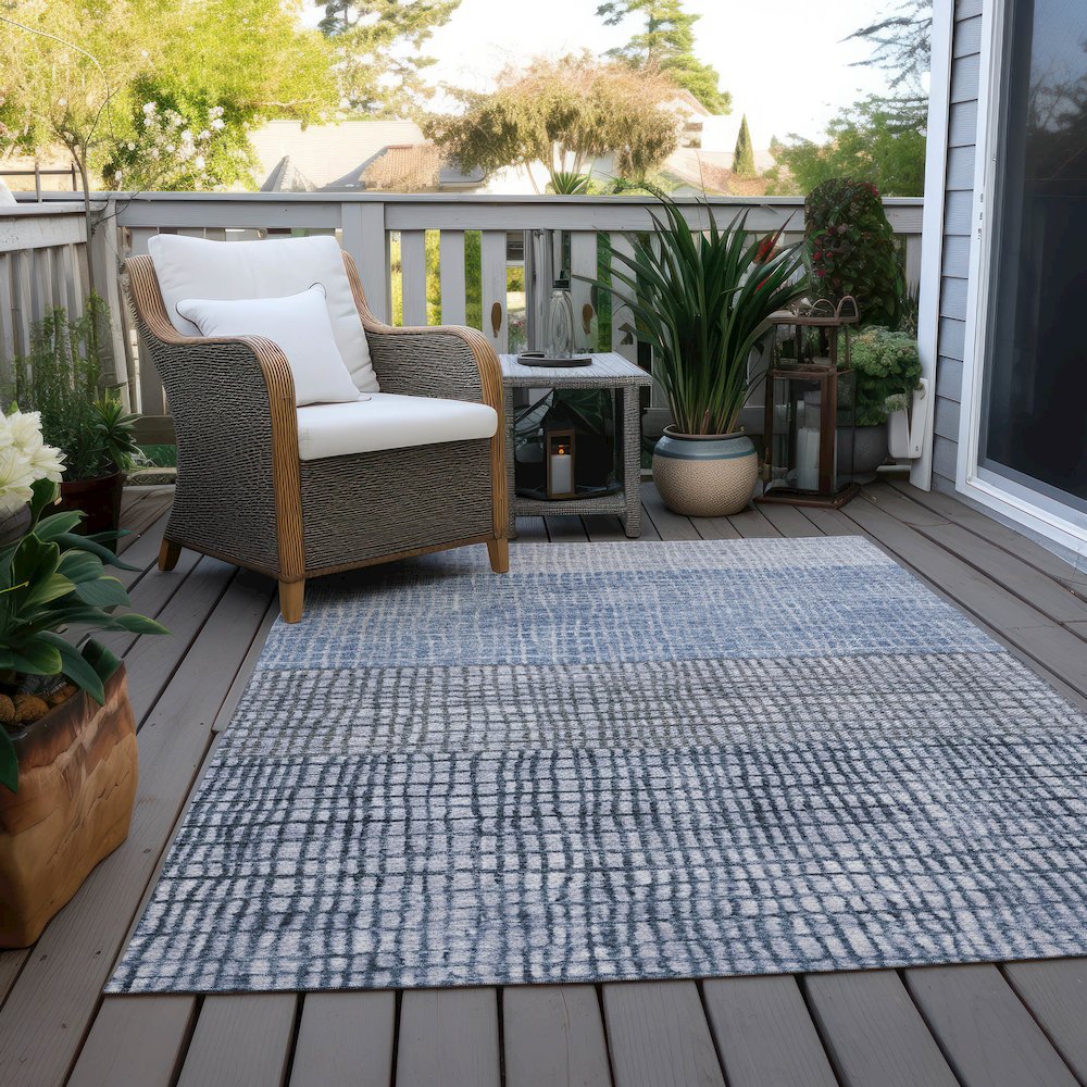 Machine Washable Indoor/Outdoor Chantille Blue 2'6" x 3'10" Rug. Picture 8