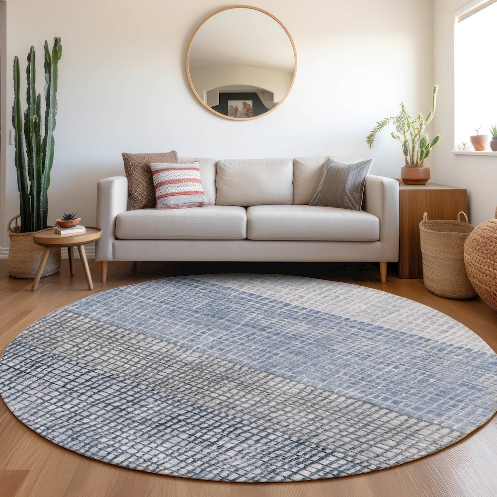 Machine Washable Indoor/Outdoor Chantille Blue 8' x 8' Round Rug. Picture 5