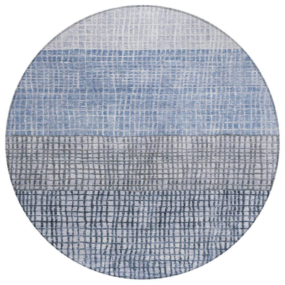 Machine Washable Indoor/Outdoor Chantille Blue 8' x 8' Round Rug. Picture 1