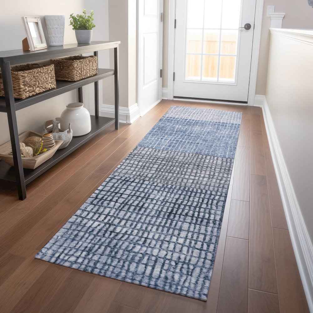 Machine Washable Indoor/Outdoor Chantille Blue 2'3" x 7'6" Runner Rug. Picture 5