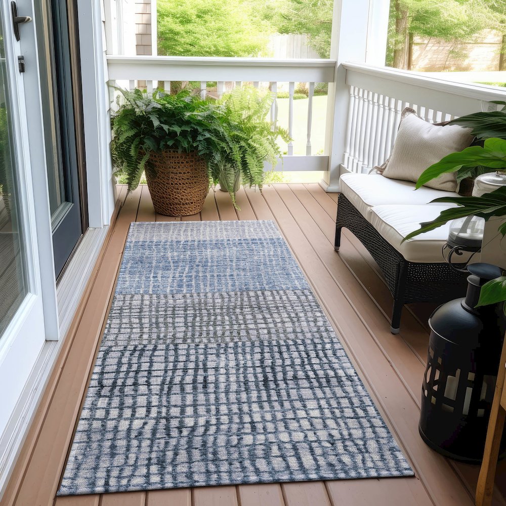 Machine Washable Indoor/Outdoor Chantille Blue 2'3" x 7'6" Runner Rug. Picture 6