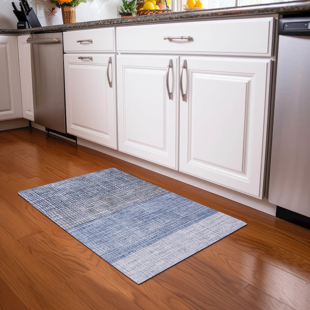 Machine Washable Indoor/Outdoor Chantille Blue 1'8" x 2'6" Rug. Picture 5