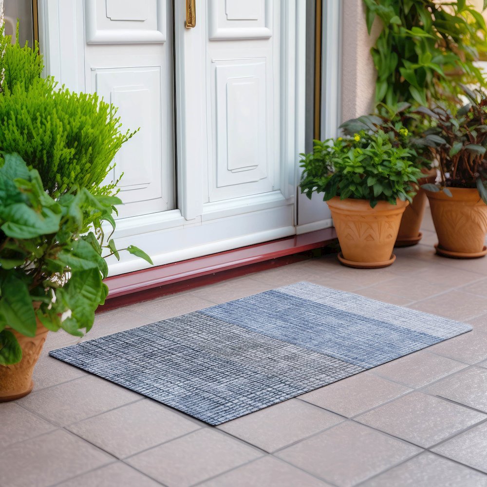 Machine Washable Indoor/Outdoor Chantille Blue 1'8" x 2'6" Rug. Picture 6