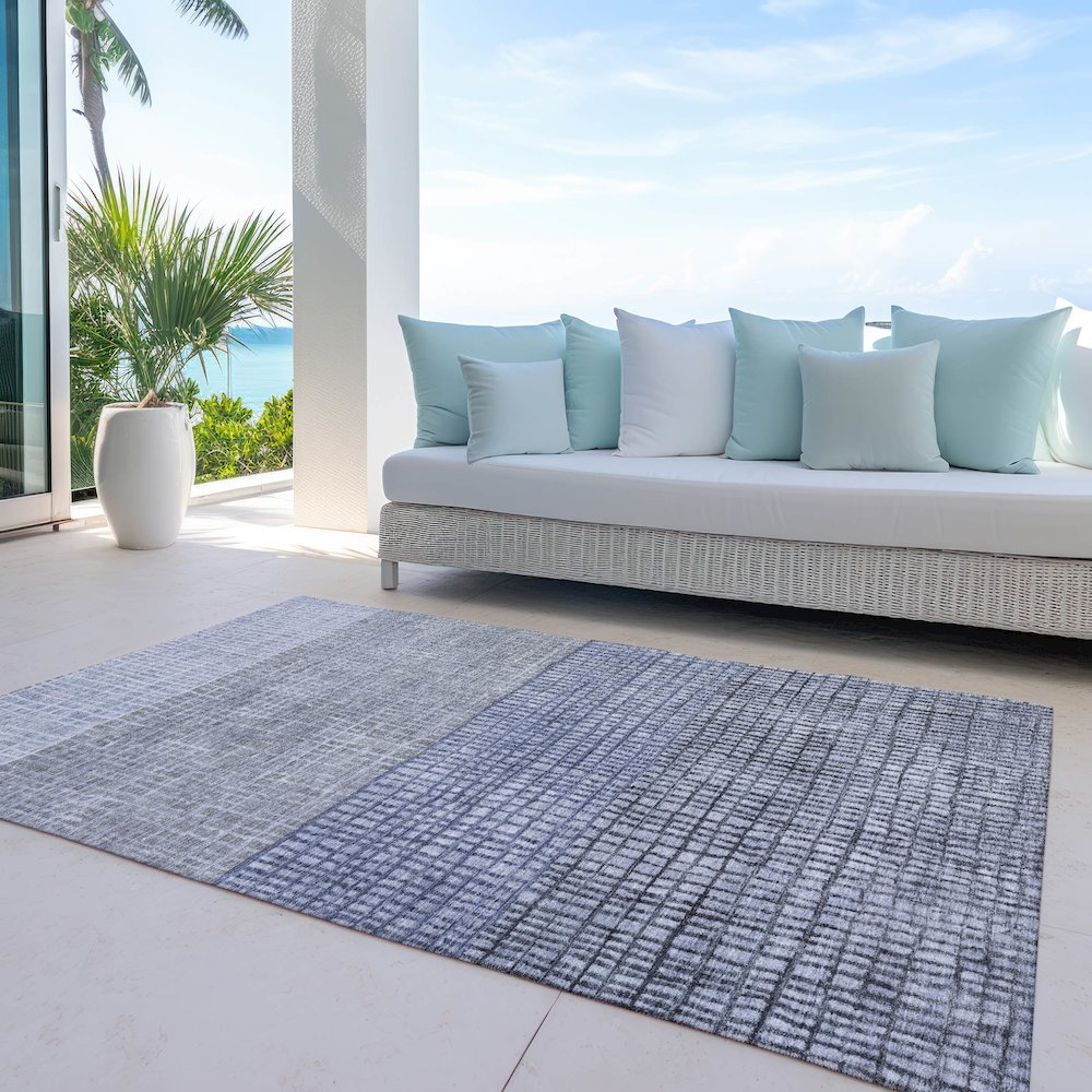 Machine Washable Indoor/Outdoor Chantille Denim 2'6" x 3'10" Rug. Picture 7