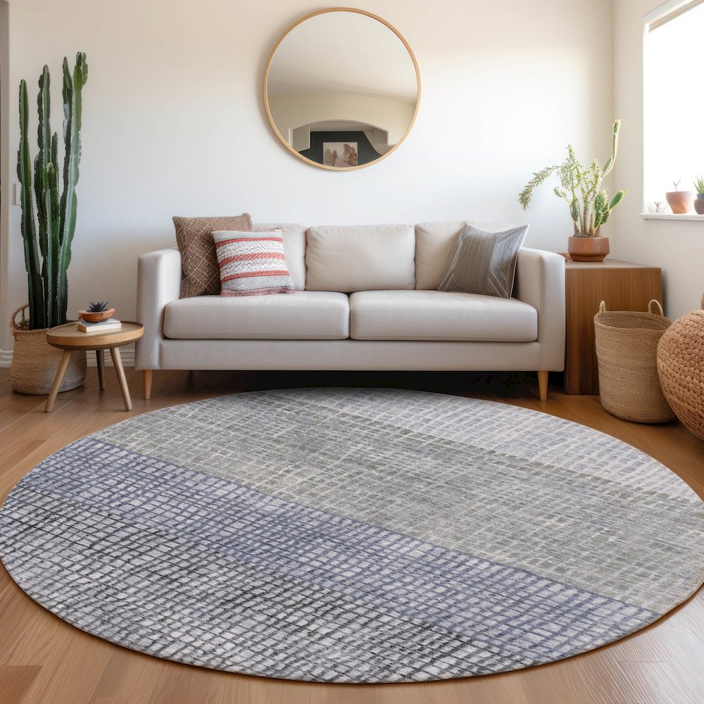 Machine Washable Indoor/Outdoor Chantille Denim 8' x 8' Round Rug. Picture 5