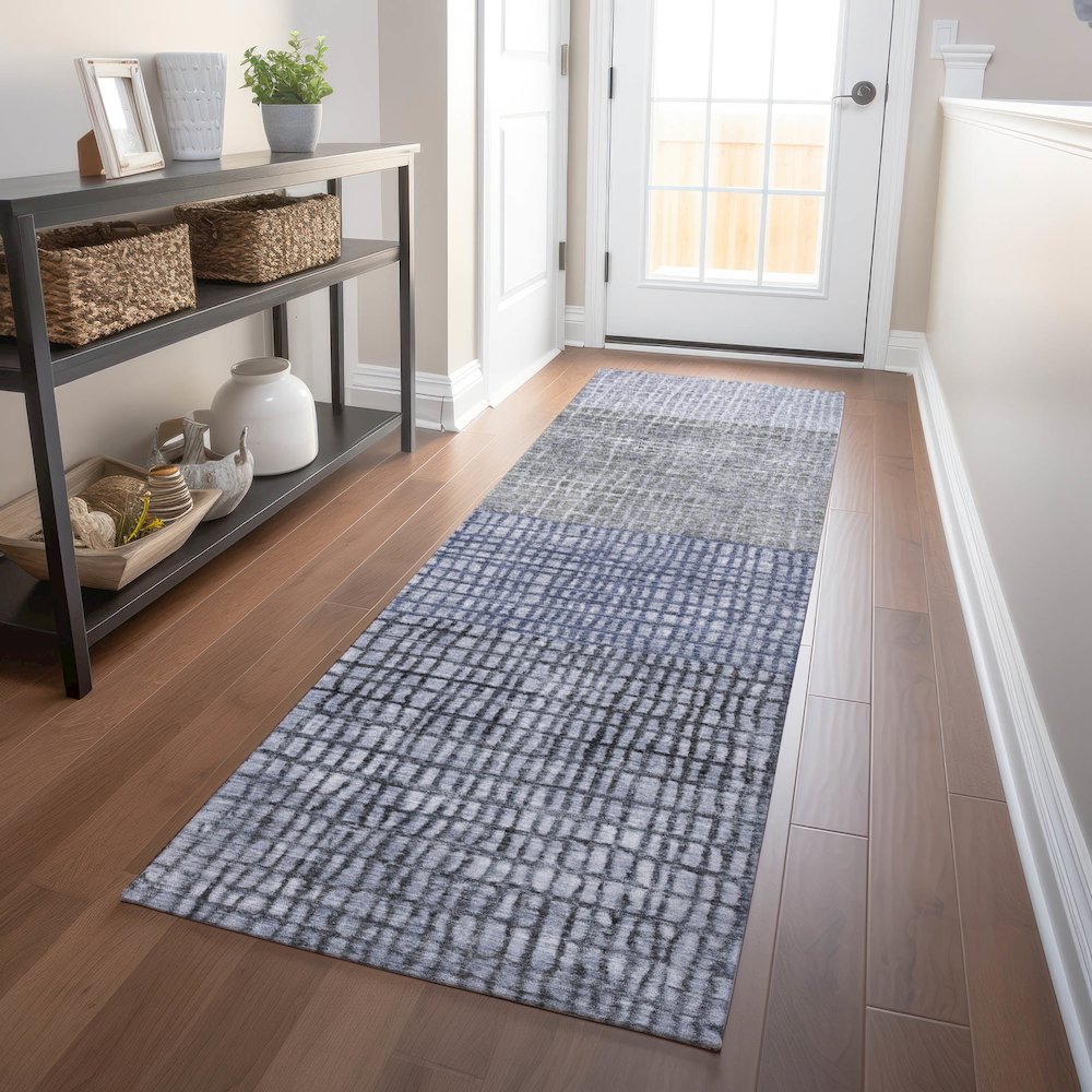 Machine Washable Indoor/Outdoor Chantille Denim 2'3" x 7'6" Runner Rug. Picture 5