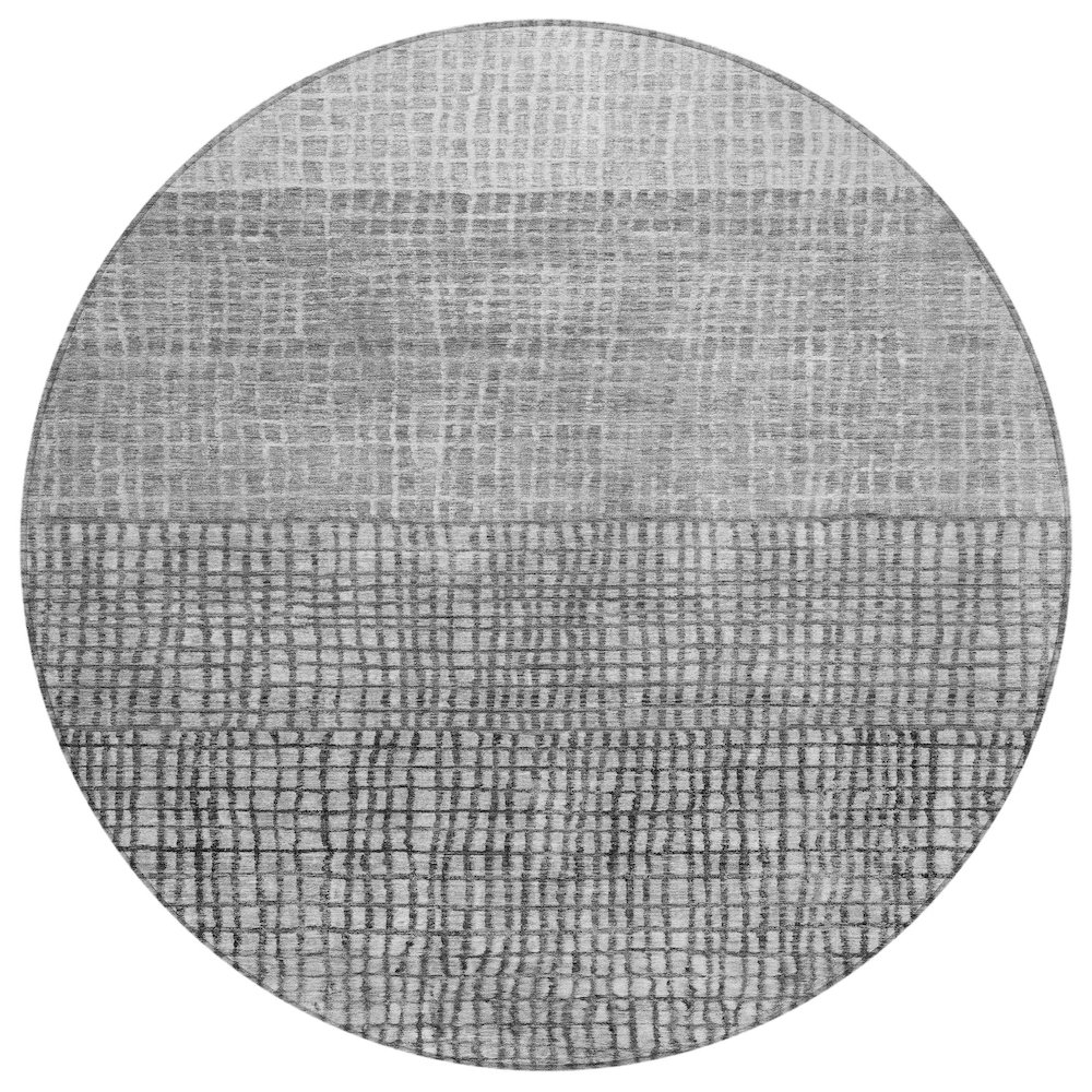 Machine Washable Indoor/Outdoor Chantille Gray 8' x 8' Round Rug. Picture 1