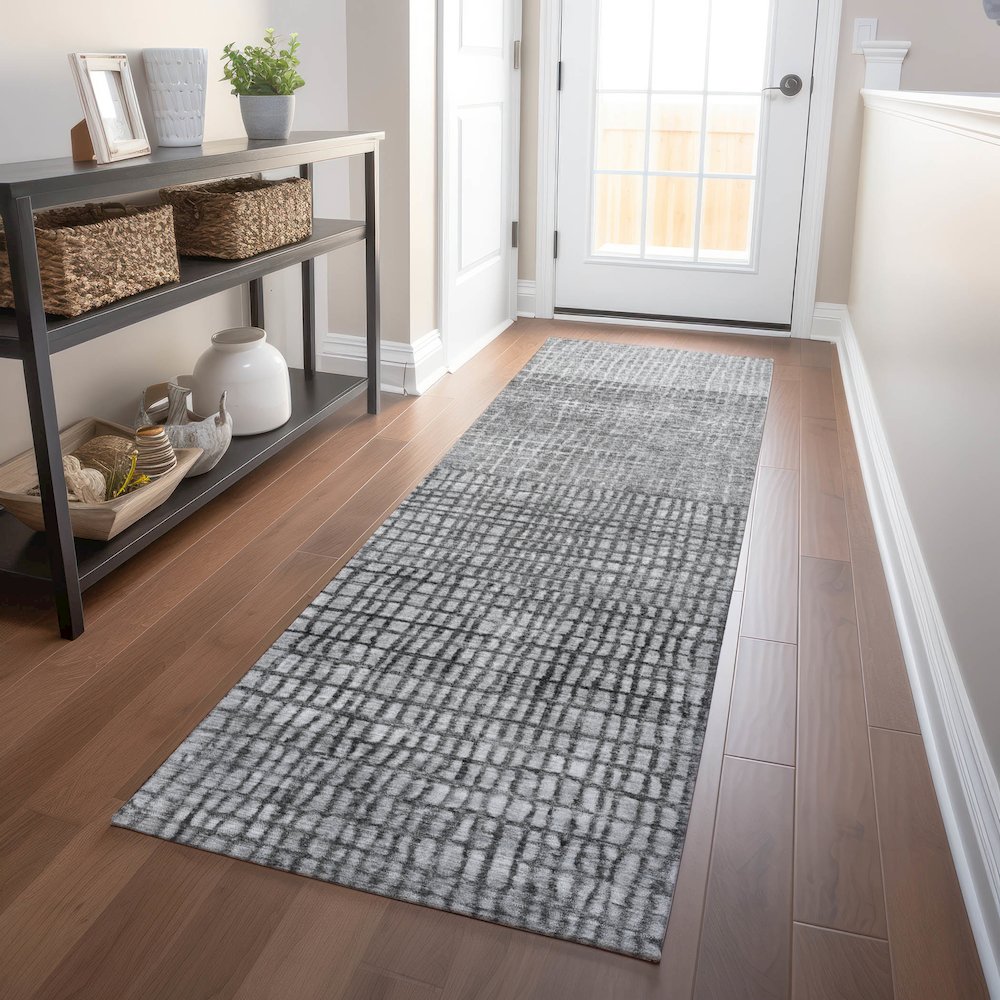 Machine Washable Indoor/Outdoor Chantille Gray 2'3" x 7'6" Runner Rug. Picture 5