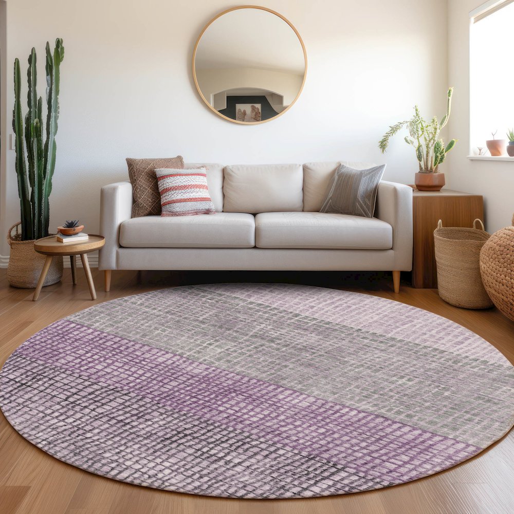 Machine Washable Indoor/Outdoor Chantille Plum 8' x 8' Round Rug. Picture 5