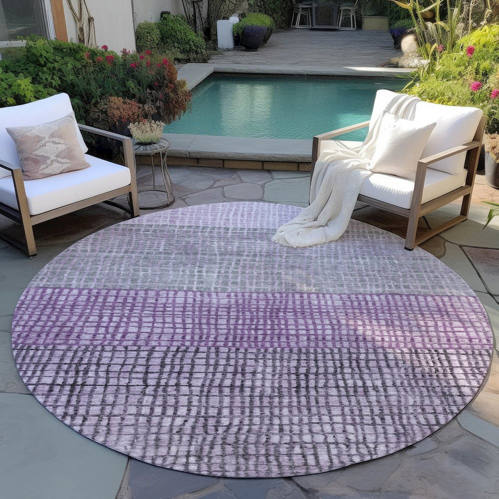 Machine Washable Indoor/Outdoor Chantille Plum 8' x 8' Round Rug. Picture 6
