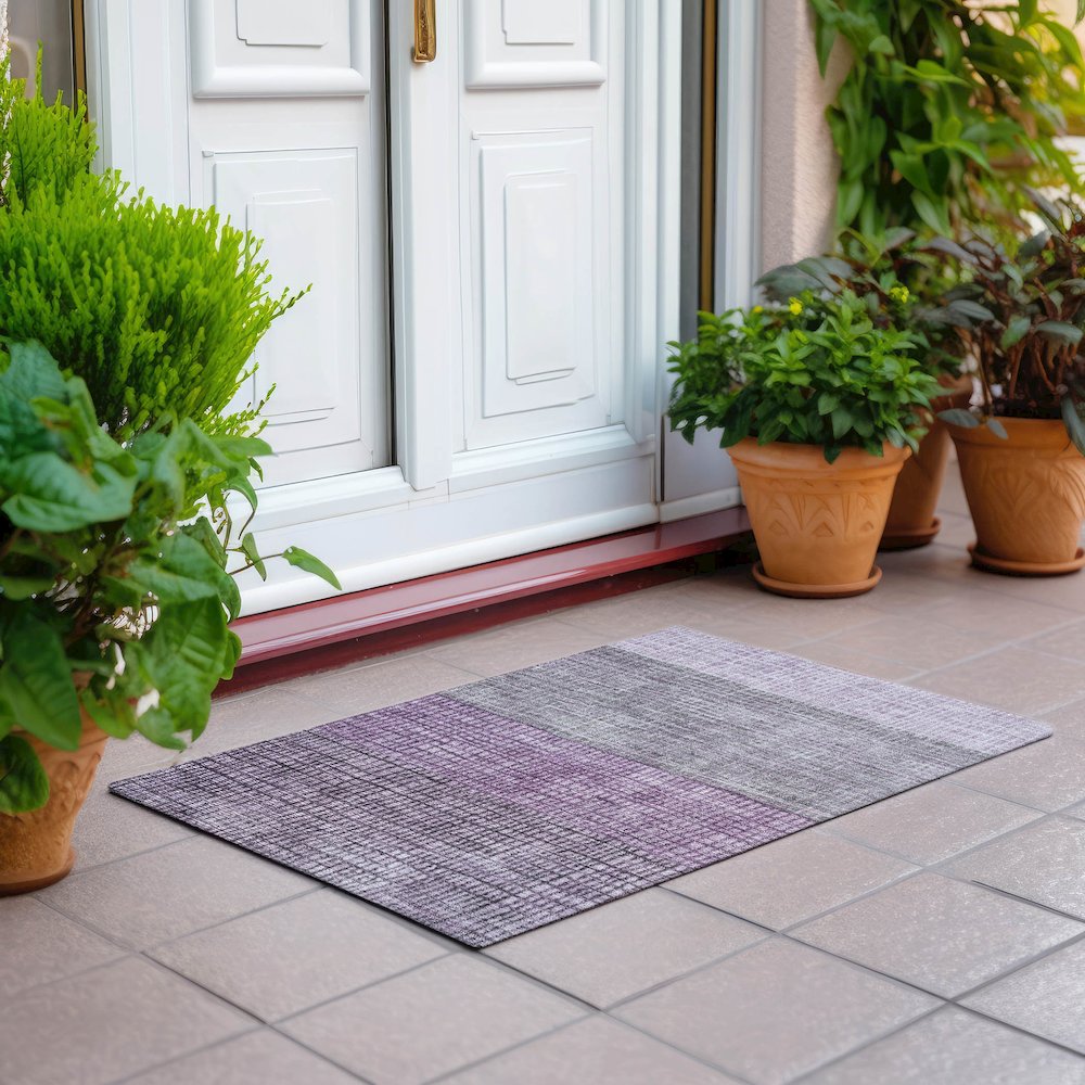 Machine Washable Indoor/Outdoor Chantille Plum 1'8" x 2'6" Rug. Picture 6
