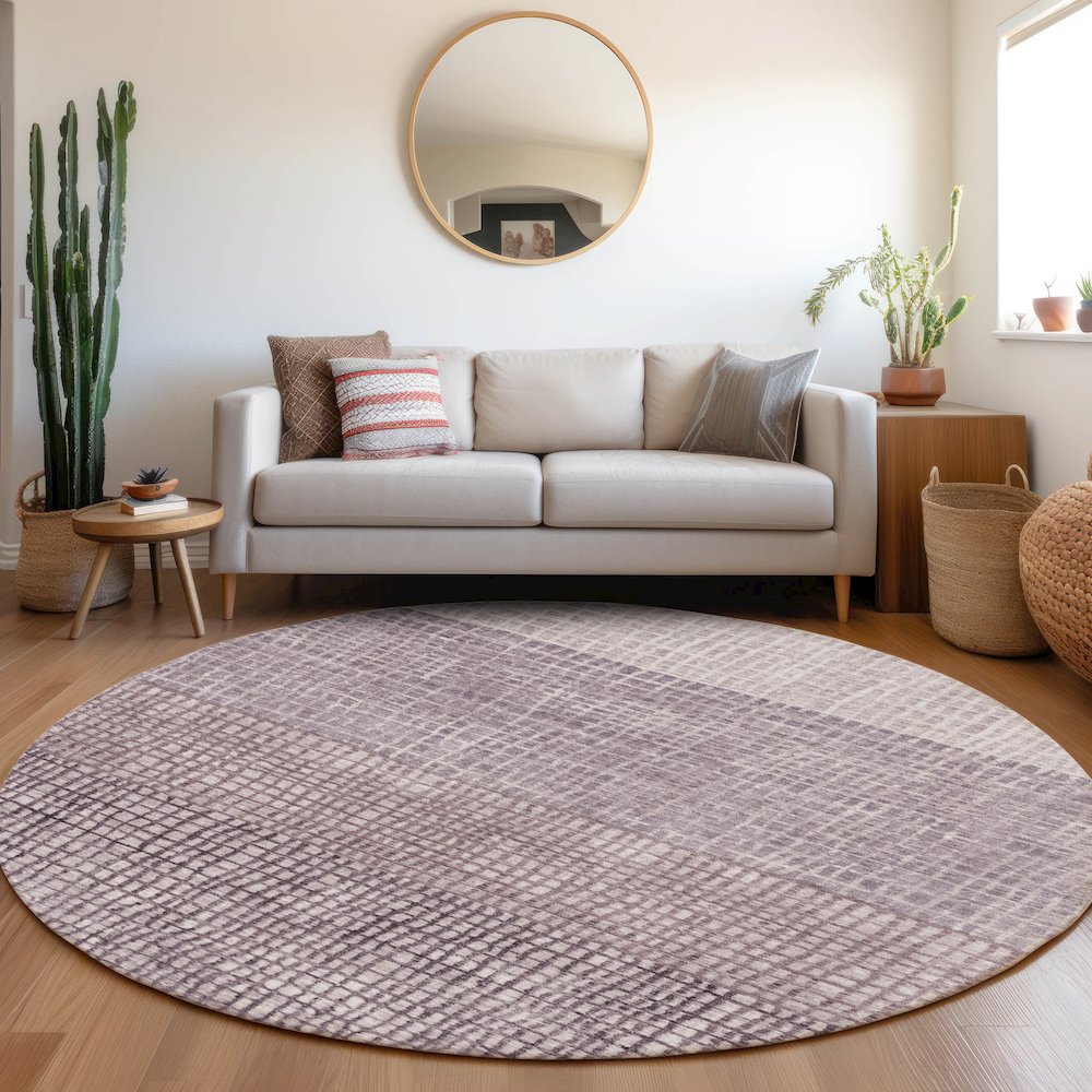 Machine Washable Indoor/Outdoor Chantille Purple 8' x 8' Round Rug. Picture 5
