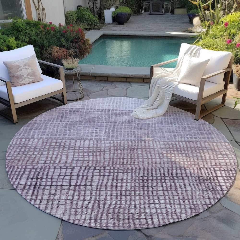 Machine Washable Indoor/Outdoor Chantille Purple 8' x 8' Round Rug. Picture 6