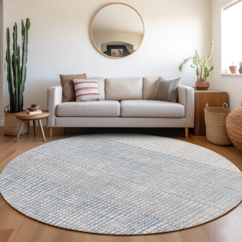 Machine Washable Indoor/Outdoor Chantille Sky 8' x 8' Round Rug. Picture 5