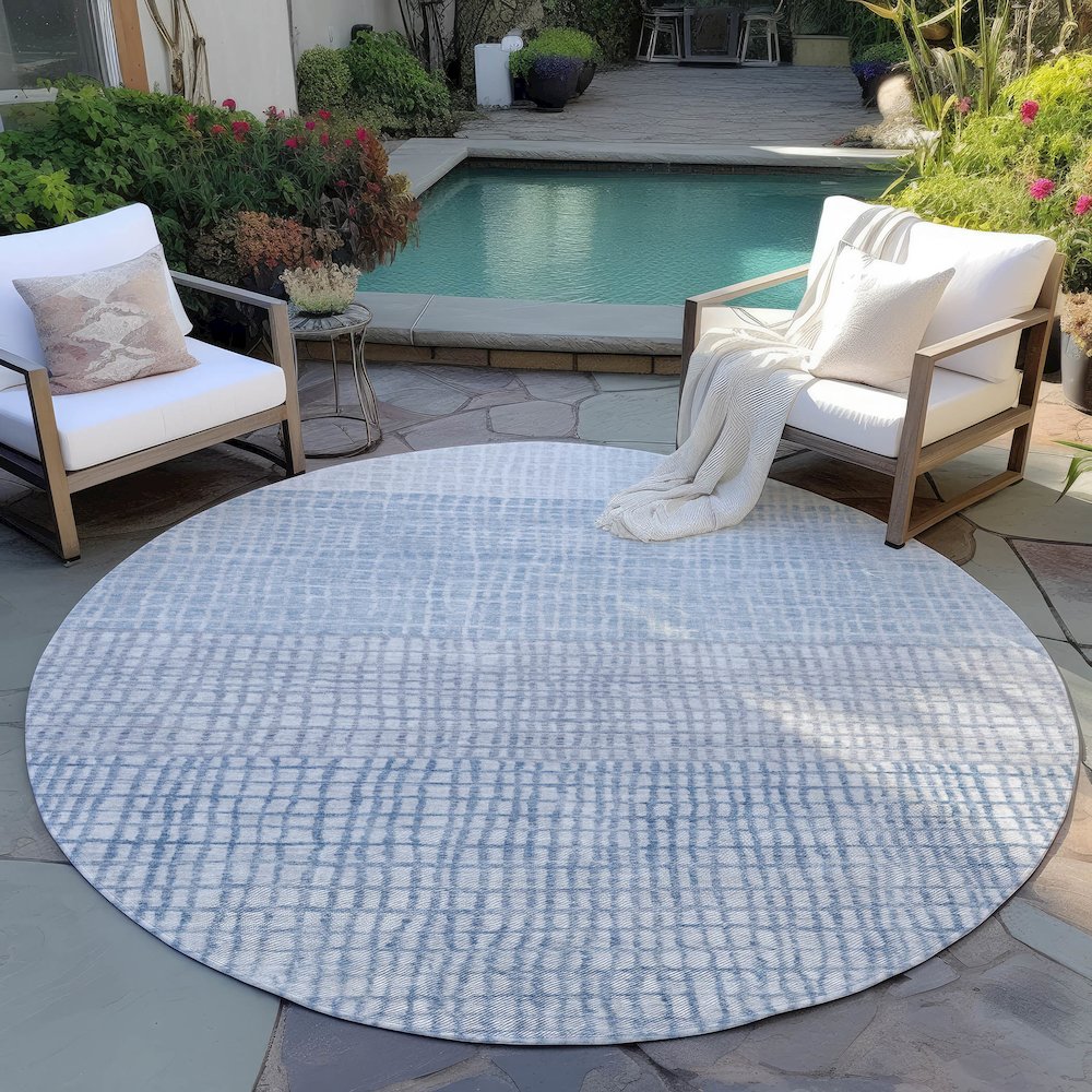 Machine Washable Indoor/Outdoor Chantille Sky 8' x 8' Round Rug. Picture 6