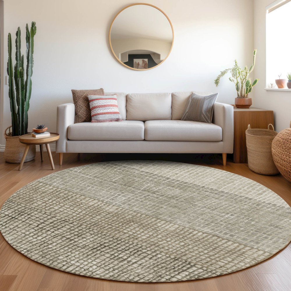 Machine Washable Indoor/Outdoor Chantille Taupe 8' x 8' Round Rug. Picture 5
