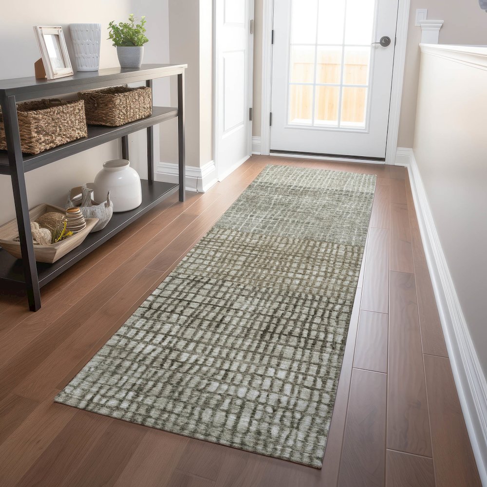 Machine Washable Indoor/Outdoor Chantille Taupe 2'3" x 7'6" Runner Rug. Picture 5