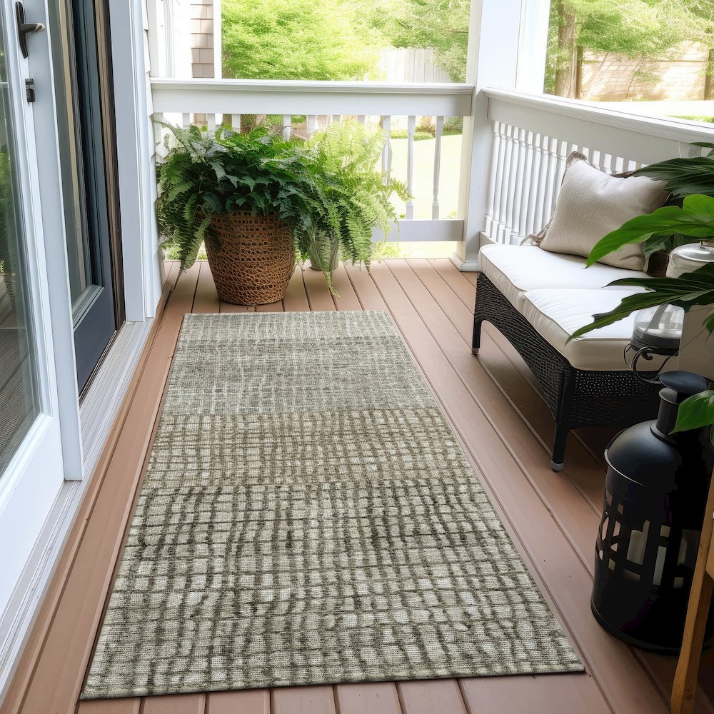 Machine Washable Indoor/Outdoor Chantille Taupe 2'3" x 7'6" Runner Rug. Picture 6