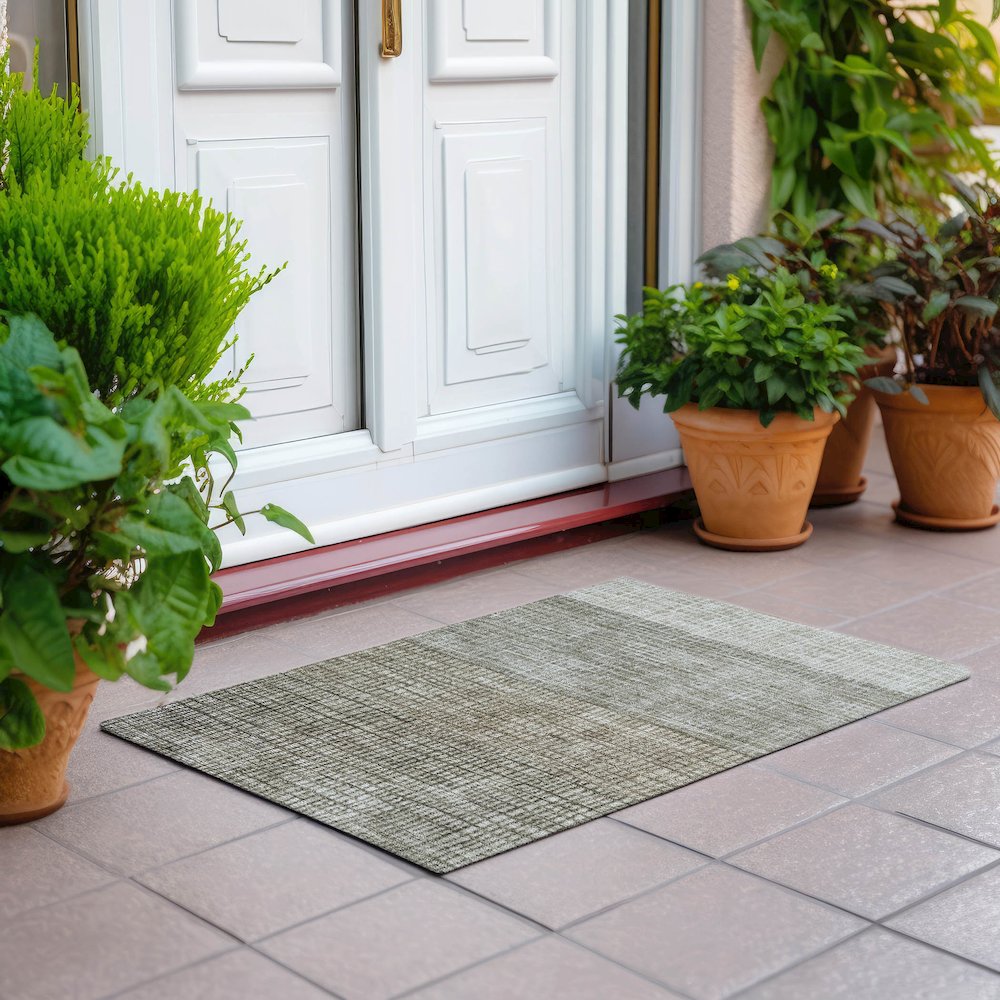 Machine Washable Indoor/Outdoor Chantille Taupe 1'8" x 2'6" Rug. Picture 6