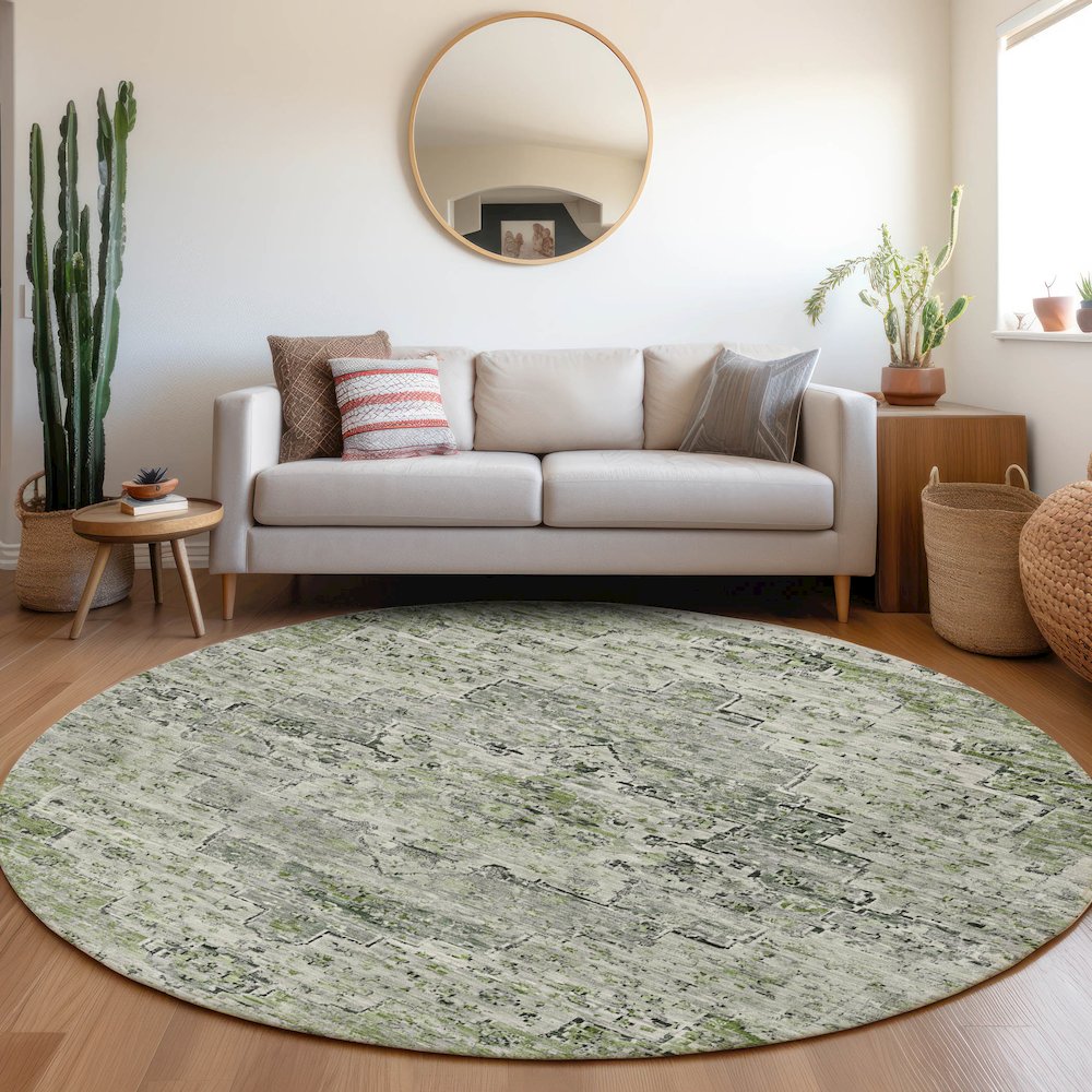 Machine Washable Indoor/Outdoor Chantille Aloe 8' x 8' Round Rug. Picture 5