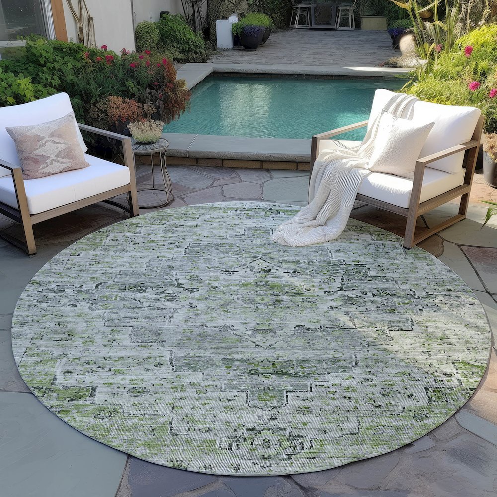 Machine Washable Indoor/Outdoor Chantille Aloe 8' x 8' Round Rug. Picture 6