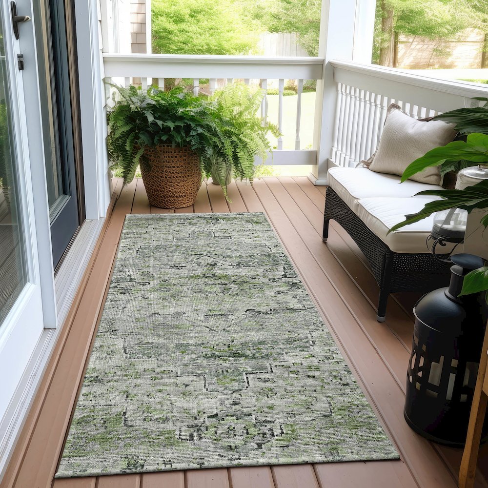Machine Washable Indoor/Outdoor Chantille Aloe 2'3" x 7'6" Runner Rug. Picture 6