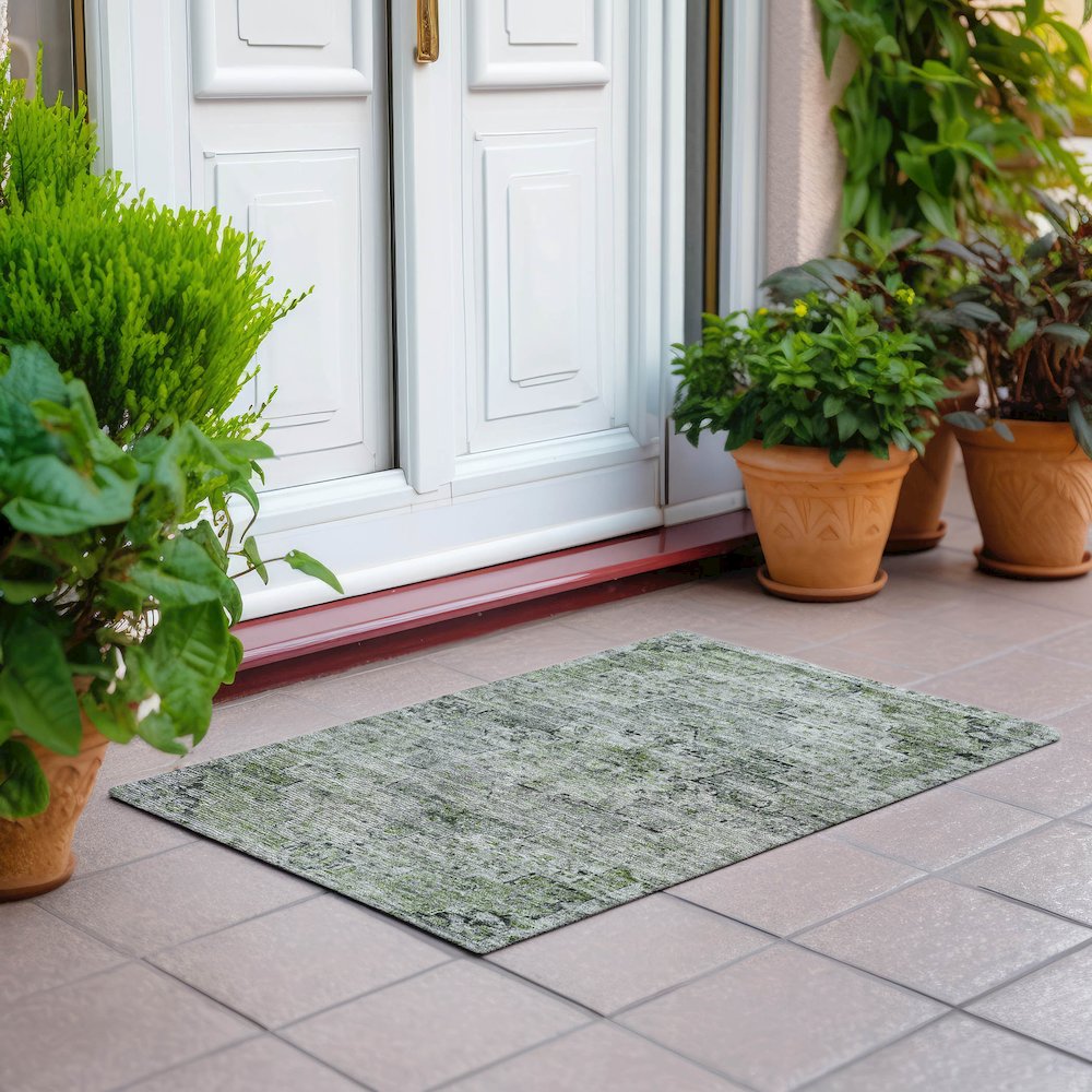 Machine Washable Indoor/Outdoor Chantille Aloe 1'8" x 2'6" Rug. Picture 6