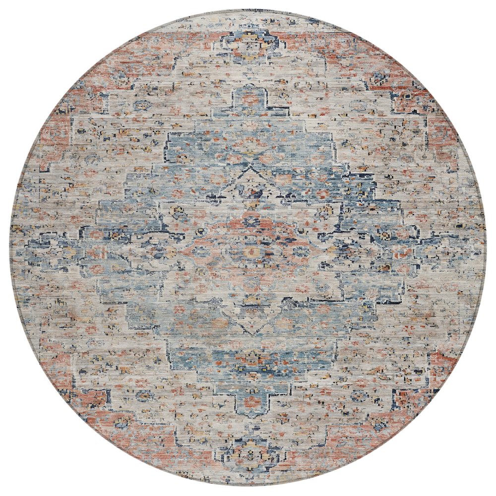 Machine Washable Indoor/Outdoor Chantille Beige 8' x 8' Round Rug. Picture 1