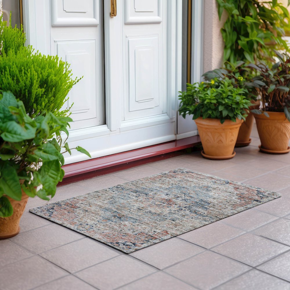 Machine Washable Indoor/Outdoor Chantille Beige 1'8" x 2'6" Rug. Picture 6