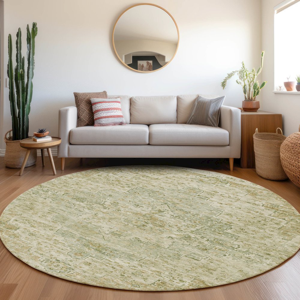 Machine Washable Indoor/Outdoor Chantille Sage 8' x 8' Round Rug. Picture 5