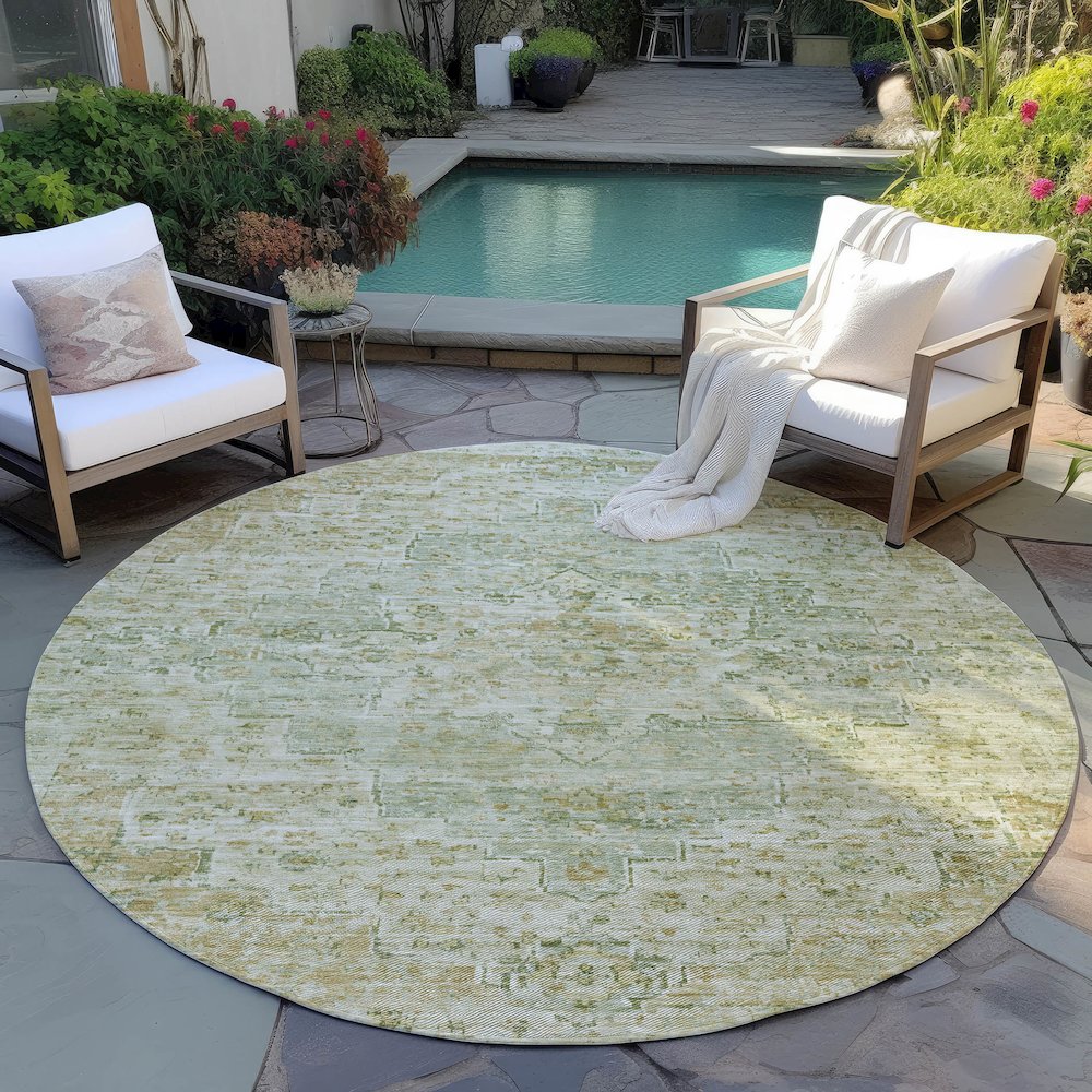 Machine Washable Indoor/Outdoor Chantille Sage 8' x 8' Round Rug. Picture 6