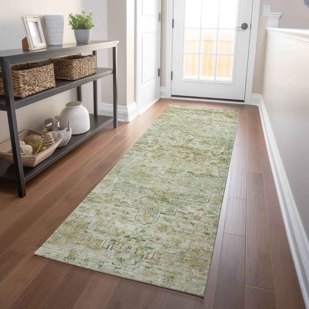 Machine Washable Indoor/Outdoor Chantille Sage 2'3" x 7'6" Runner Rug. Picture 5