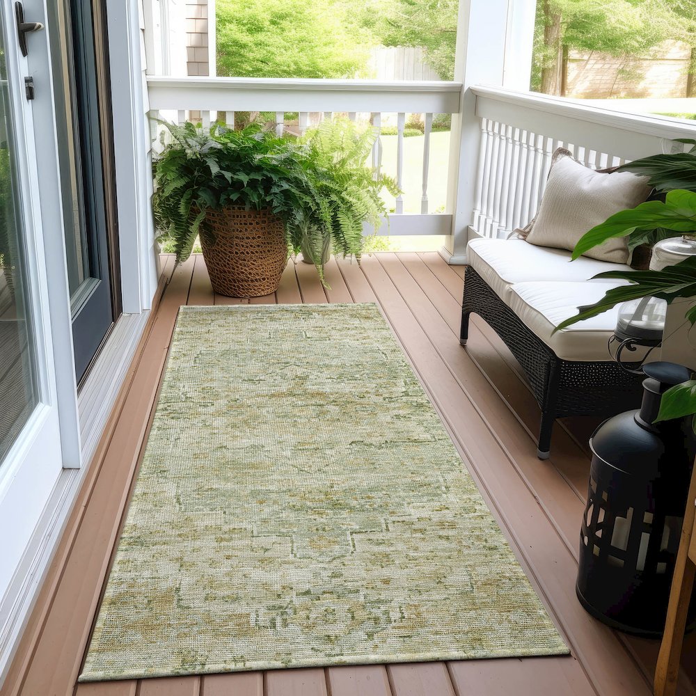 Machine Washable Indoor/Outdoor Chantille Sage 2'3" x 7'6" Runner Rug. Picture 6