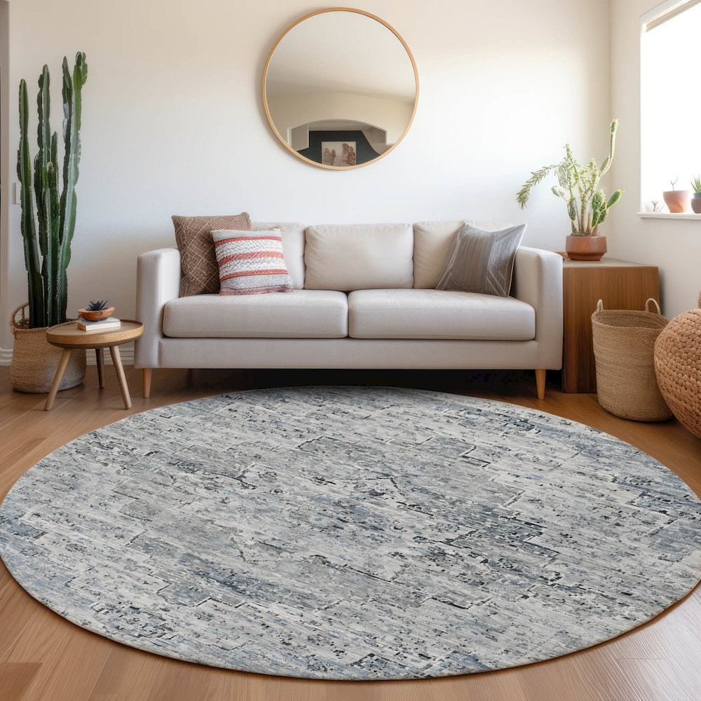 Machine Washable Indoor/Outdoor Chantille Sky 8' x 8' Round Rug. Picture 5