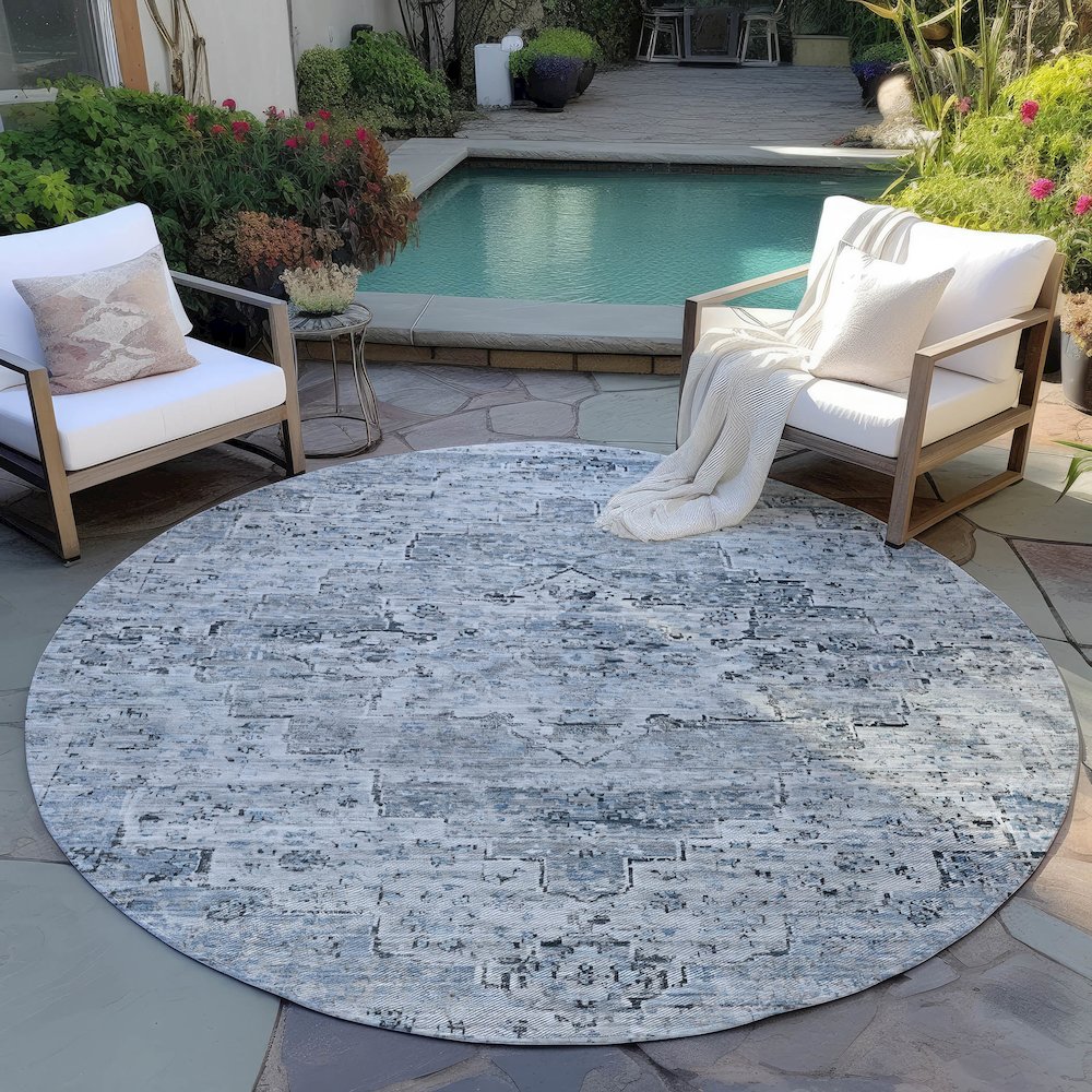 Machine Washable Indoor/Outdoor Chantille Sky 8' x 8' Round Rug. Picture 6
