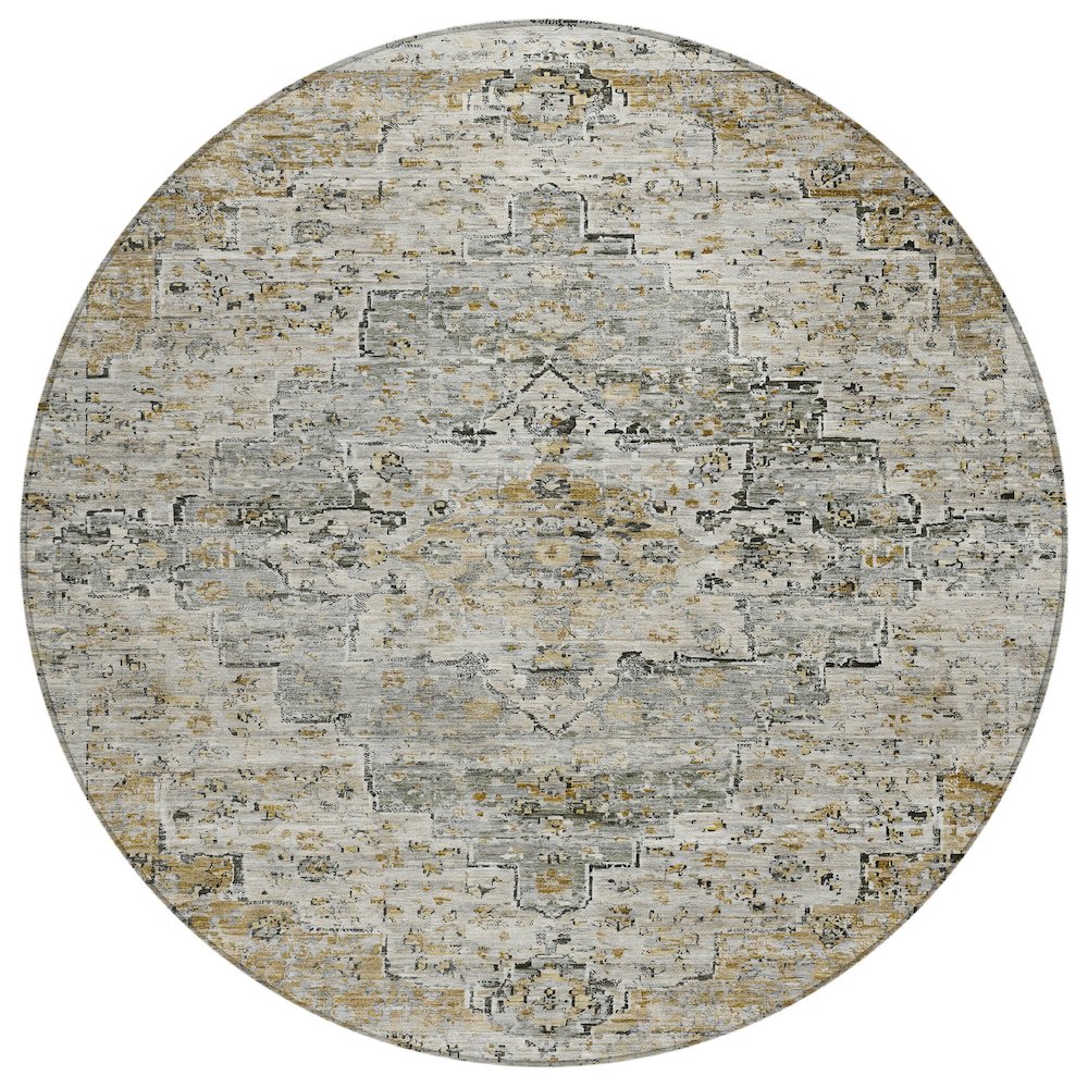 Machine Washable Indoor/Outdoor Chantille Taupe 8' x 8' Round Rug. Picture 1