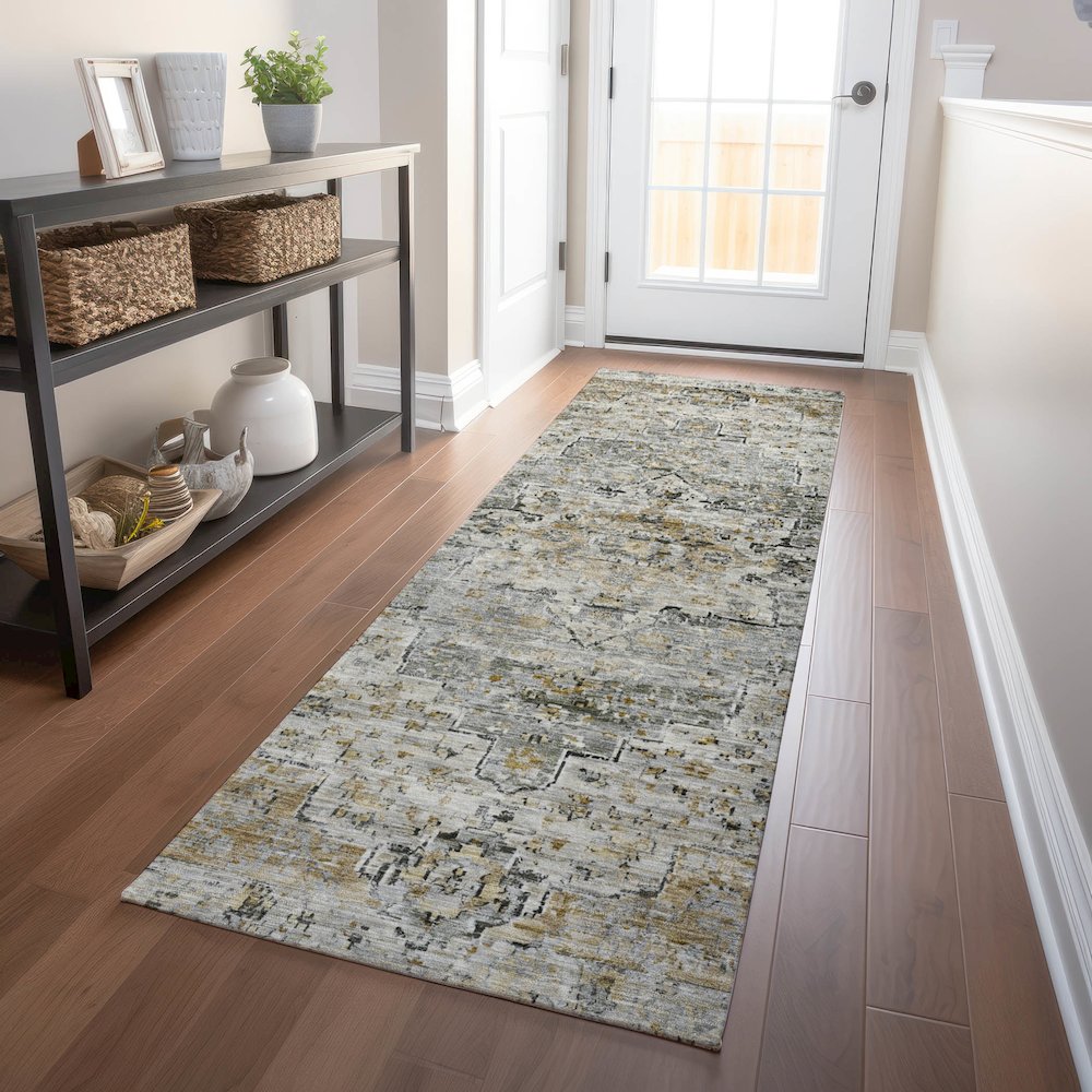 Machine Washable Indoor/Outdoor Chantille Taupe 2'3" x 7'6" Runner Rug. Picture 5