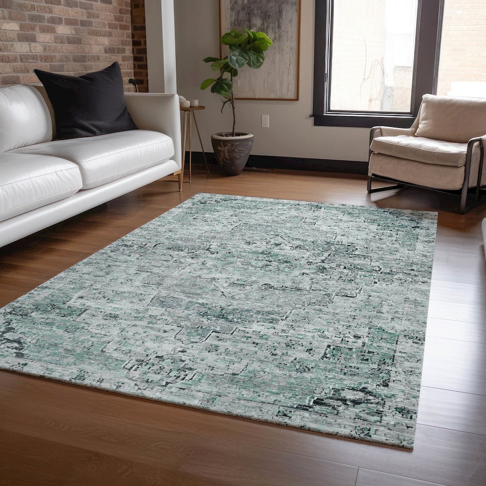 Machine Washable Indoor/Outdoor Chantille Teal 2'6" x 3'10" Rug. Picture 5