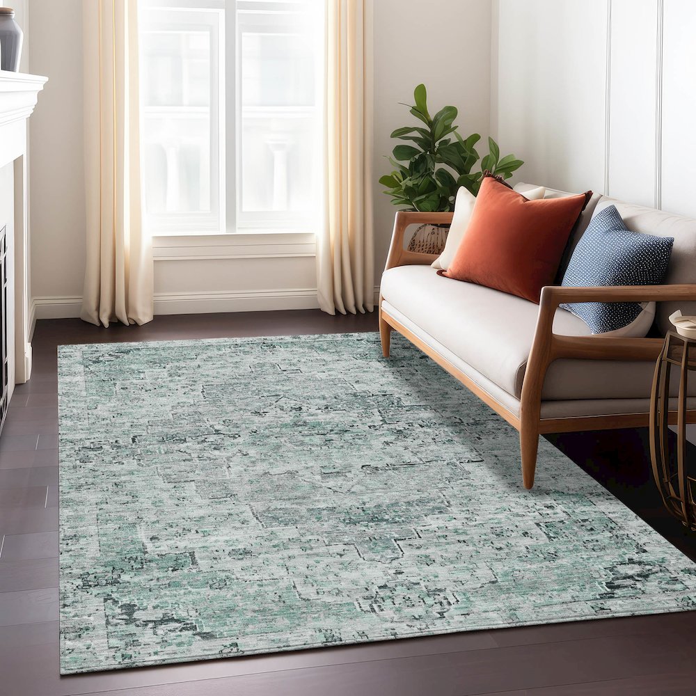 Machine Washable Indoor/Outdoor Chantille Teal 2'6" x 3'10" Rug. Picture 6