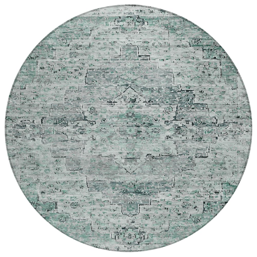 Machine Washable Indoor/Outdoor Chantille Teal 8' x 8' Round Rug. Picture 1