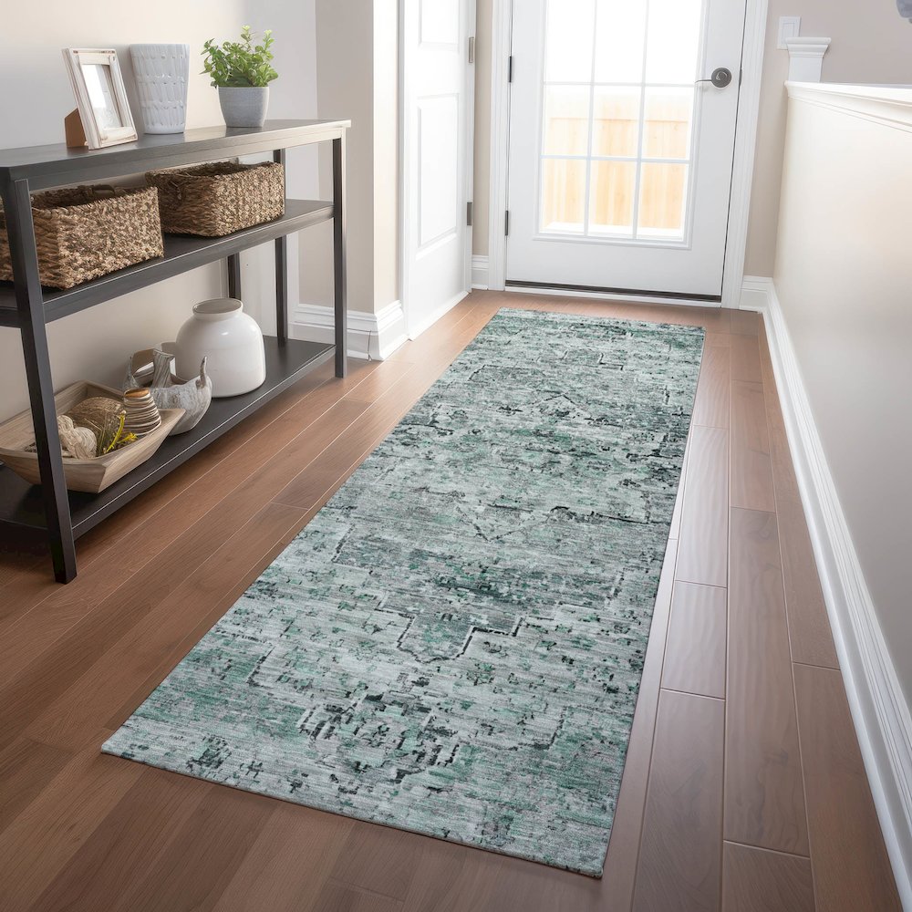 Machine Washable Indoor/Outdoor Chantille Teal 2'3" x 7'6" Runner Rug. Picture 5