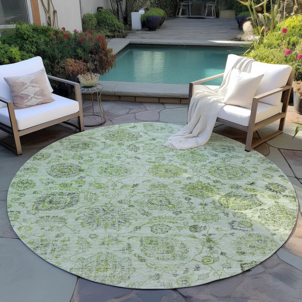 Machine Washable Indoor/Outdoor Chantille Aloe 8' x 8' Round Rug. Picture 6