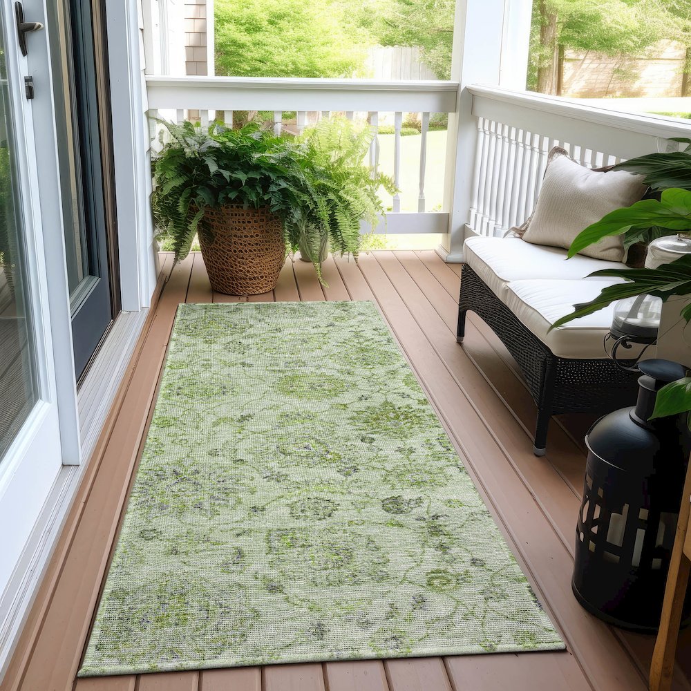 Machine Washable Indoor/Outdoor Chantille Aloe 2'3" x 7'6" Runner Rug. Picture 6