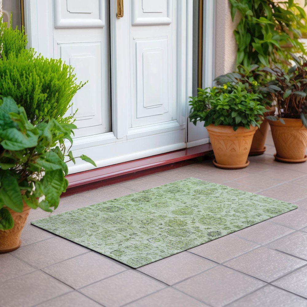 Machine Washable Indoor/Outdoor Chantille Aloe 1'8" x 2'6" Rug. Picture 6