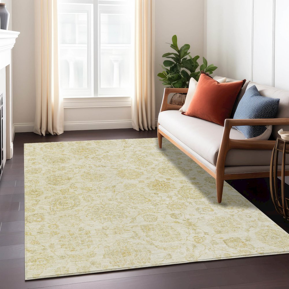 Machine Washable Indoor/Outdoor Chantille Gold 2'6" x 3'10" Rug. Picture 6