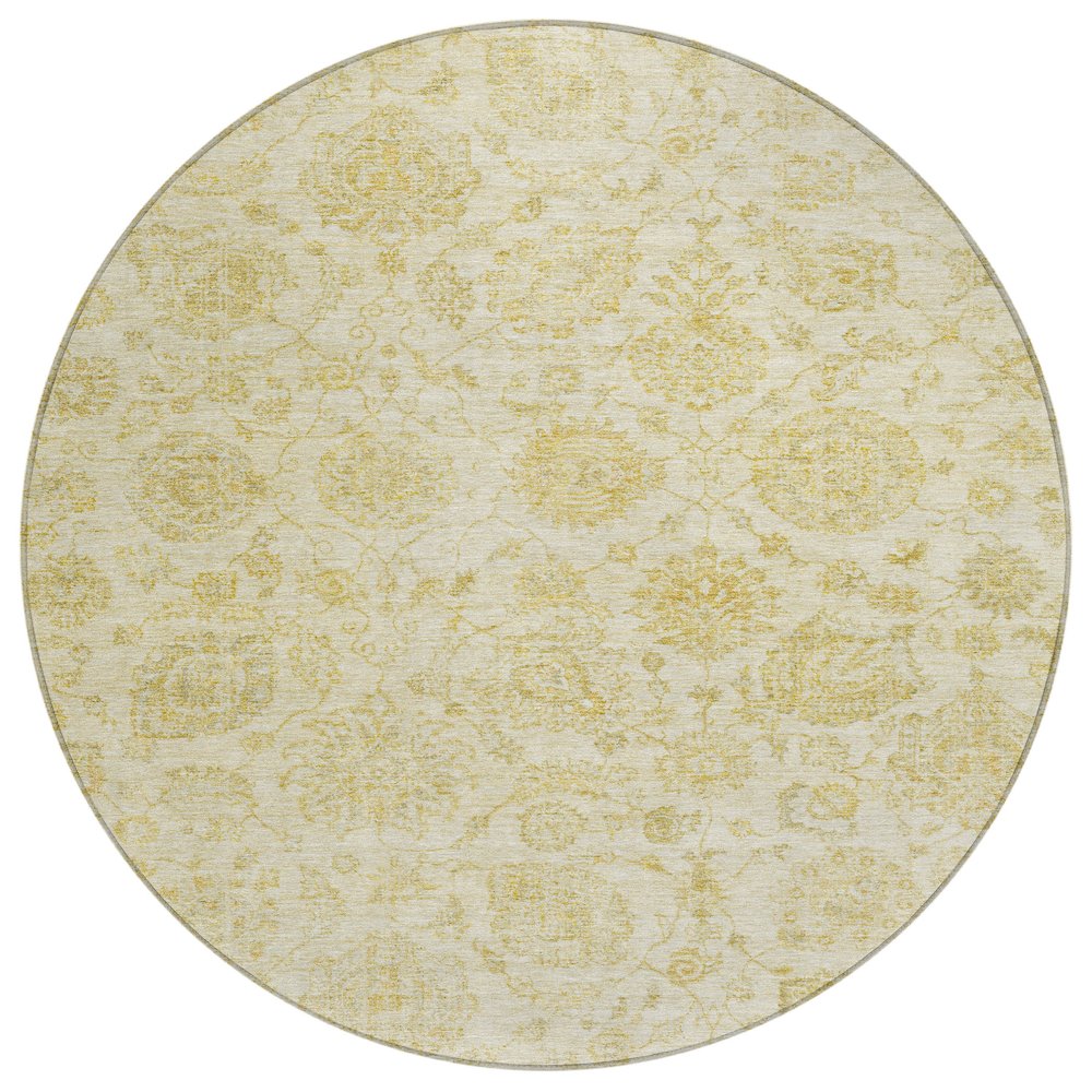 Machine Washable Indoor/Outdoor Chantille Gold 8' x 8' Round Rug. Picture 1