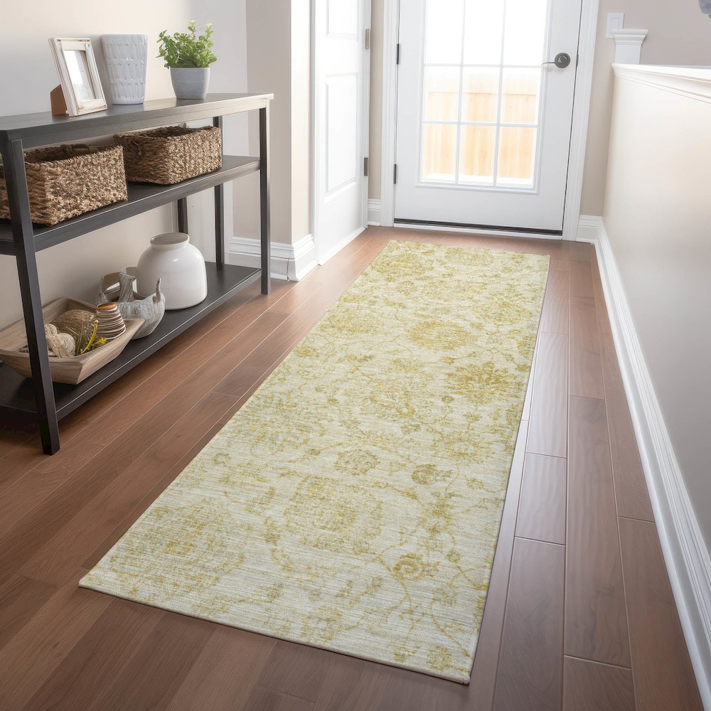 Machine Washable Indoor/Outdoor Chantille Gold 2'3" x 7'6" Runner Rug. Picture 5